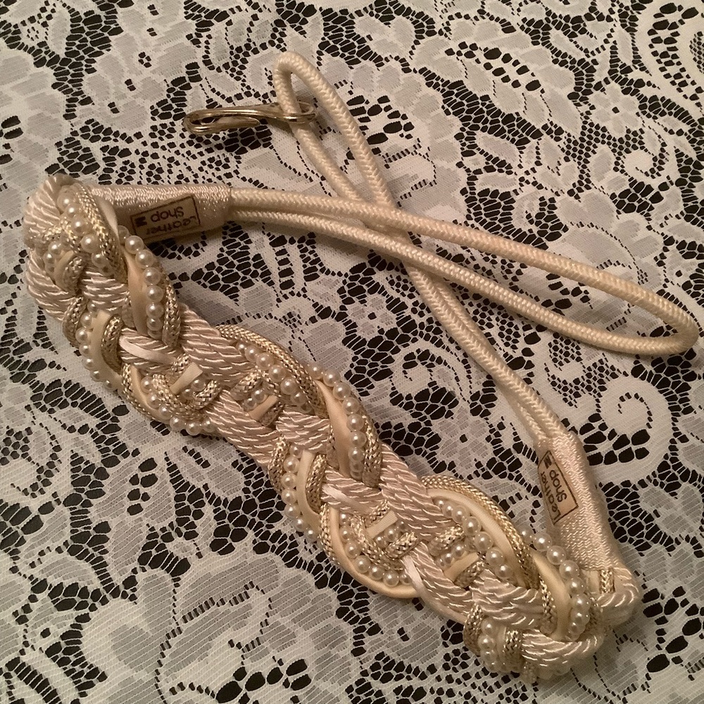 2 Leather Shop dressy braided BELTS corded pearls gold pink Med